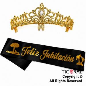 SET VINCHA Y BANDA FELIZ JUBILACION NEGRO Y ORO
